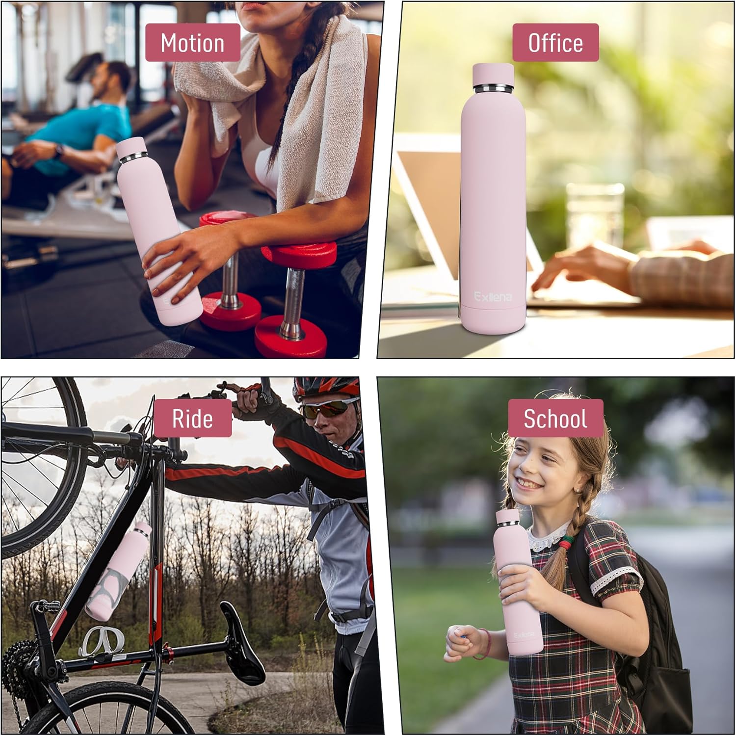 Thumbnail 6 de Exllena 750ml Insulated Water Bottle with Clip (Pink) – Double Wall Stainless Steel