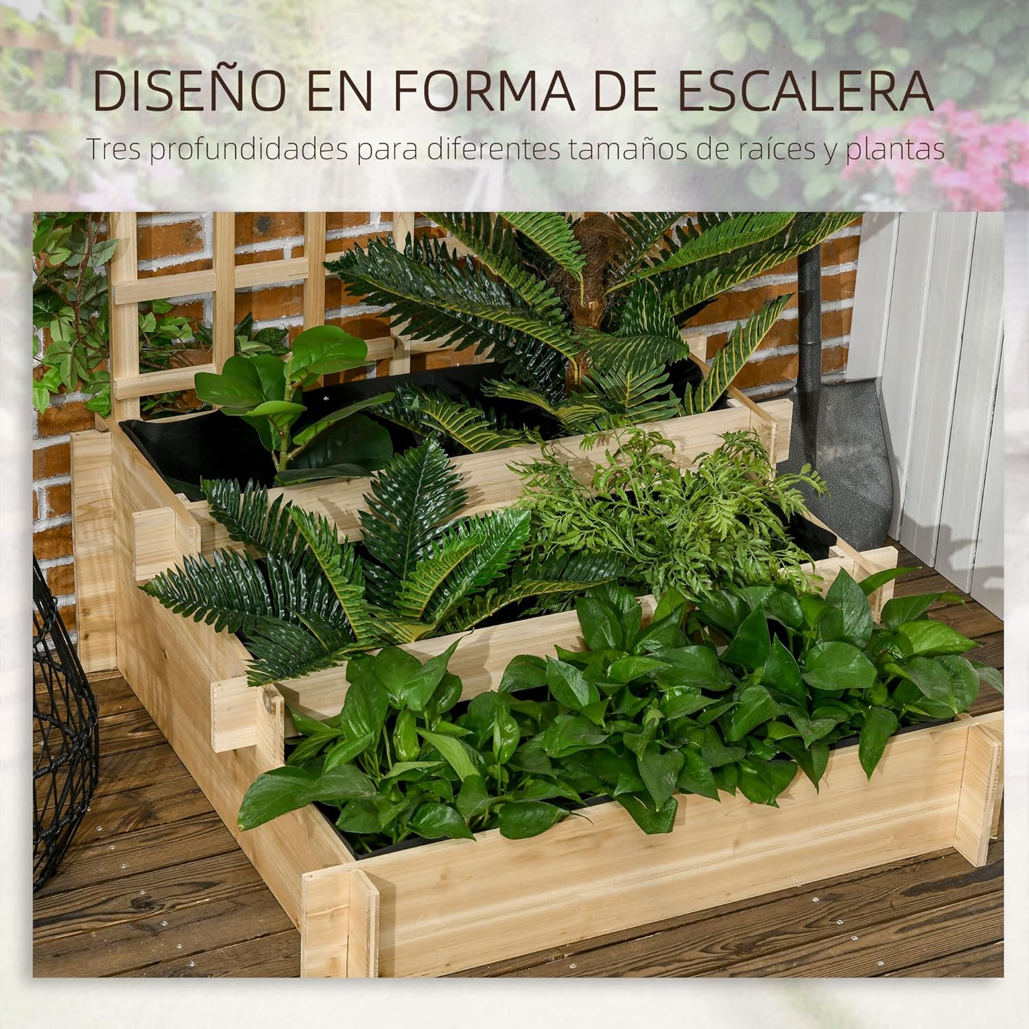 Detalle 2 de Outsunny Huerto Urbano 3 niveles 95x95x110 cm