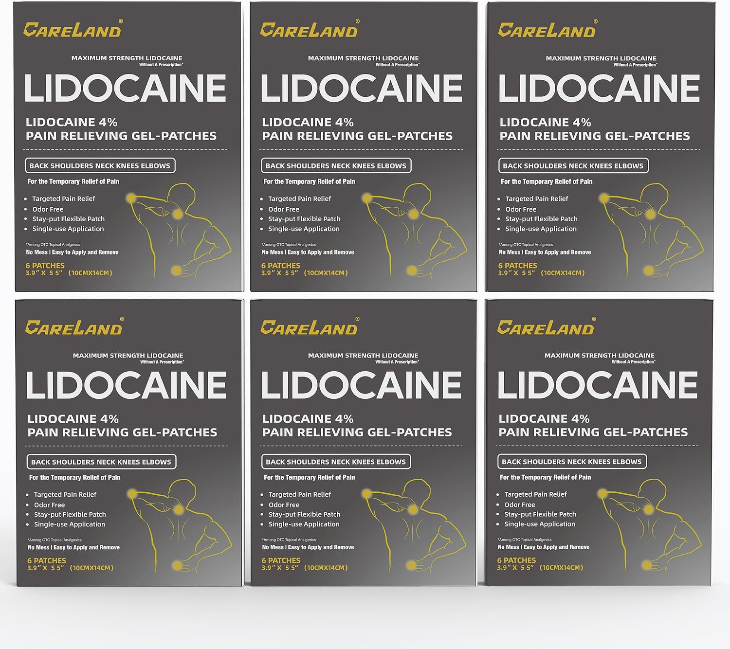 Detalle de CARELAND 2201-36 4% Lidocaine Pain Relief Patches, 36 Count, Unscented
