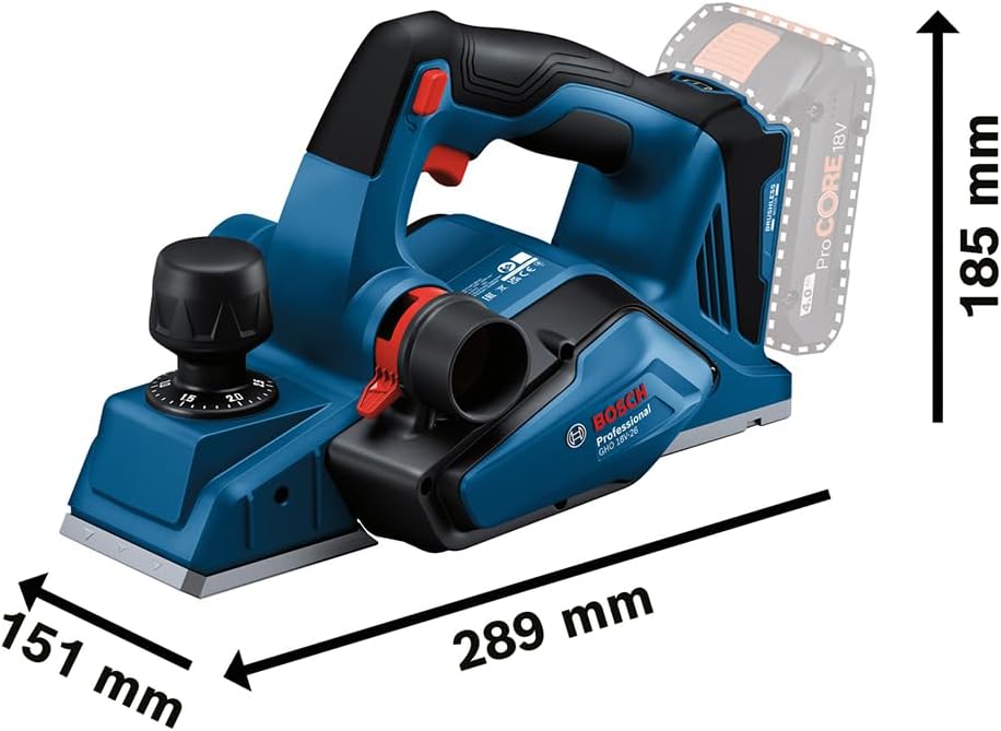 Thumbnail 1 de Bosch Professional 18V System GHO 18V-26 rabot sans-fil (moteur sans charbon) avec sac à poussière, butée parallèle et fer Wood Razor, L-BOXX