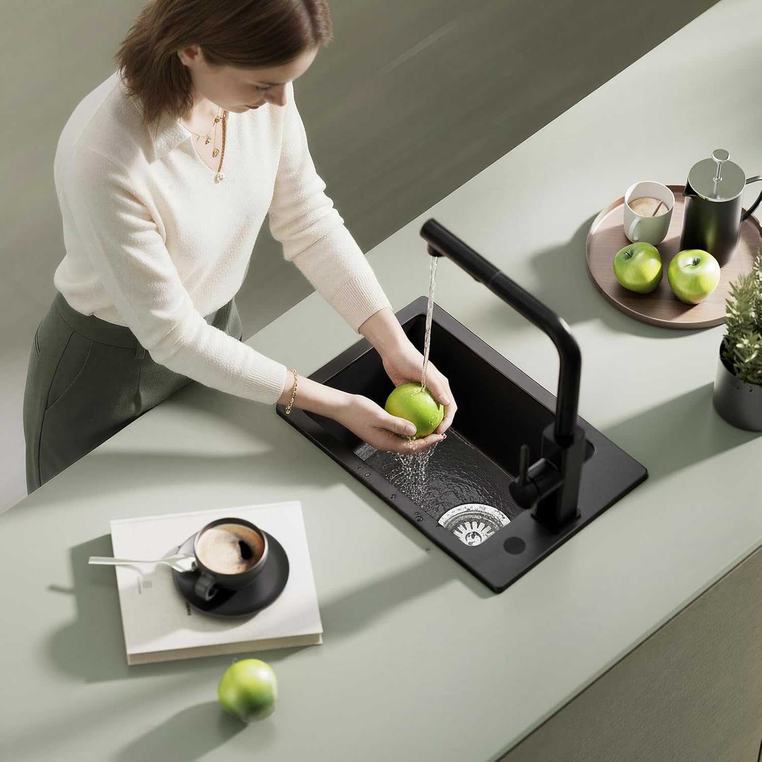 Thumbnail 2 de CECIPA Lavello in granito nero 30x45 cm rettangolare con set di scarico