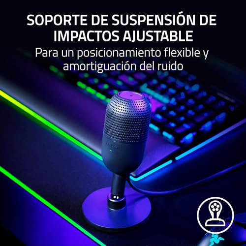 Detalle de Razer Seiren V3 Mini: micrófono USB ultracompacto con captación supercardioide y Tap-to-Mute