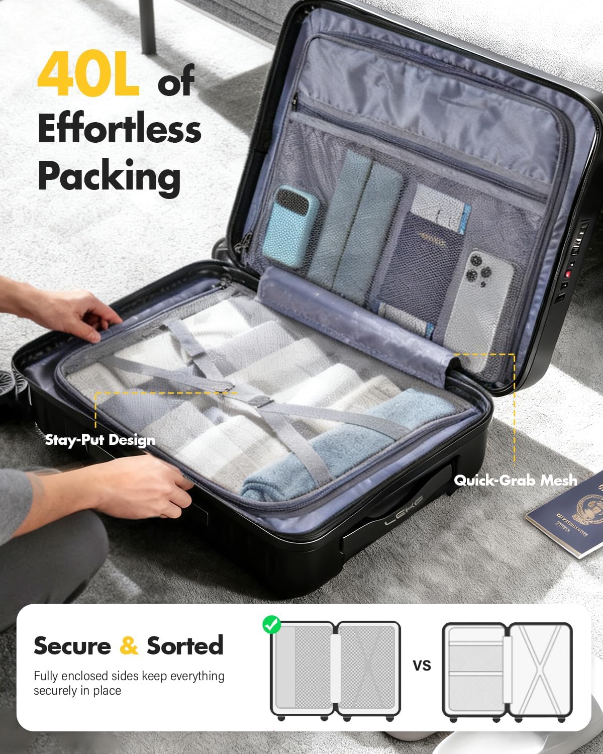 Detalle de Lekesky Cabin Suitcase 55x40x20 – 40L ABS Carry-On with TSA Lock