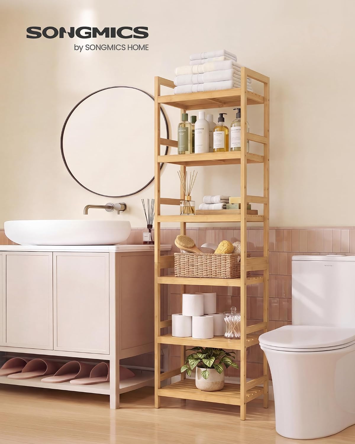 Thumbnail 3 de SONGMICS Bamboo Storage Shelf 6-Tier 30 x 43 x 173 cm – Natural Beige