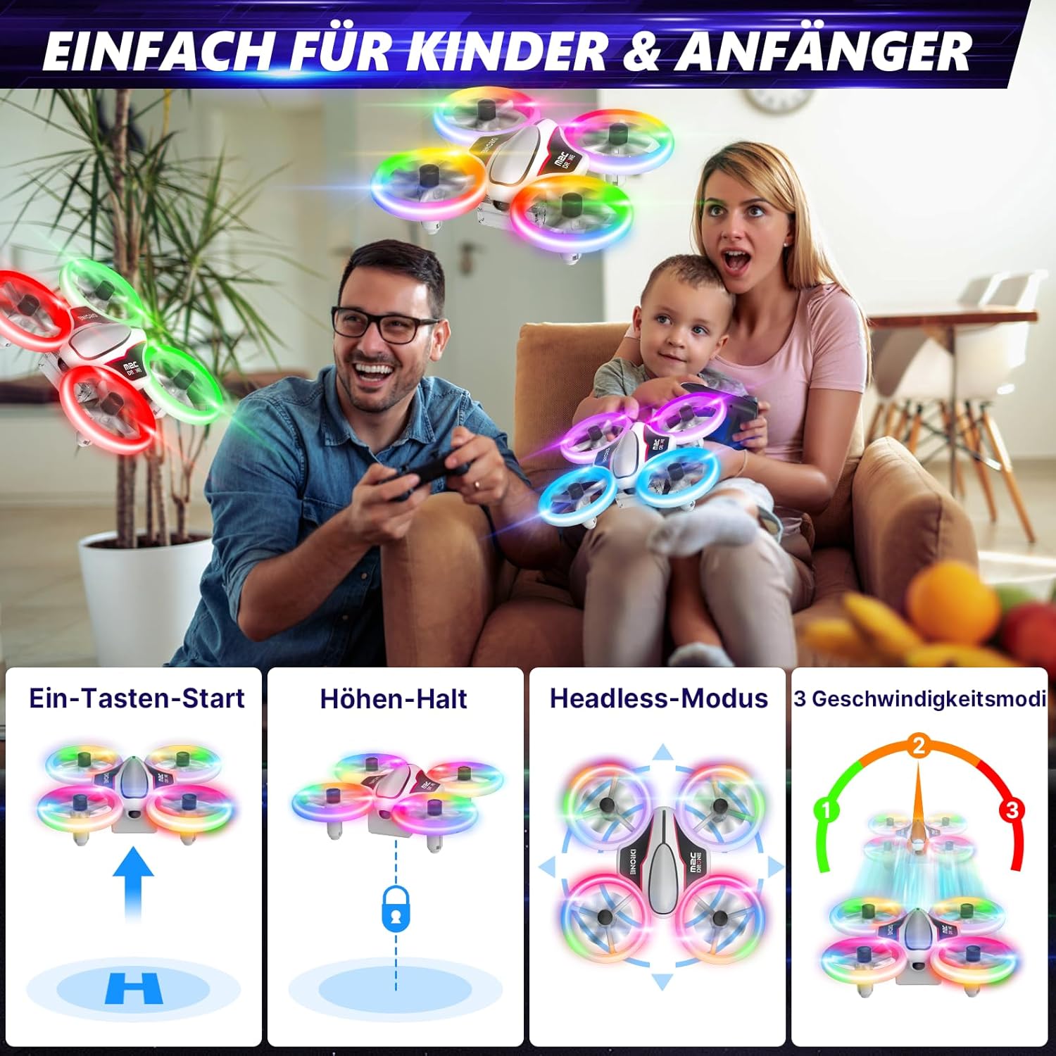 Detalle de Mini Drone con cámara 1080P para niños 3 baterías