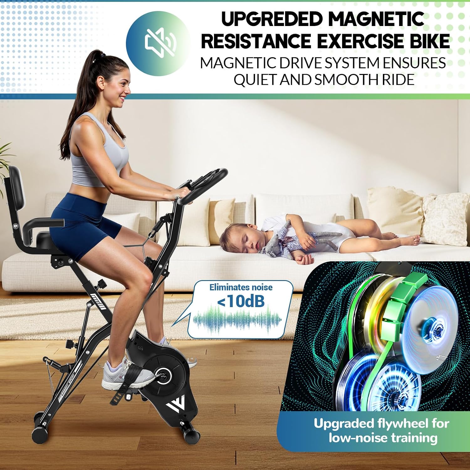 Detalle de SLUNSE 5-in-1 Quiet Folding Exercise Bike with 16-Level Magnetic Resistance