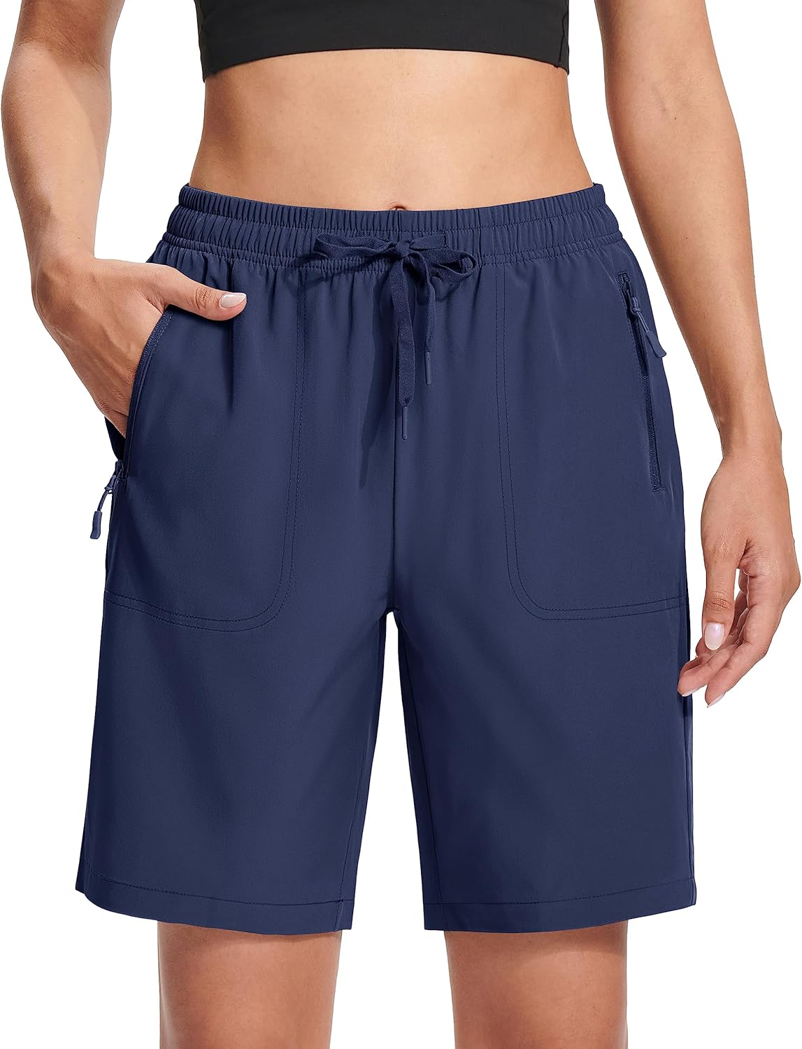 Detalle de MAGCOMSEN Women's Lightweight Quick-Dry Hiking Shorts (8") with 3 Zipper Pockets