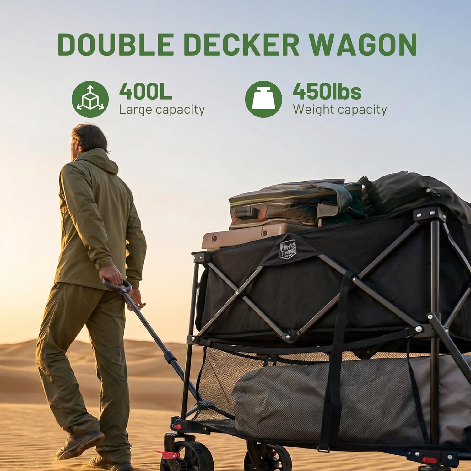 Thumbnail 1 de TIMBER RIDGE 400L Large Capacity Folding Double Decker Wagon Cart (54" extender, brakes)