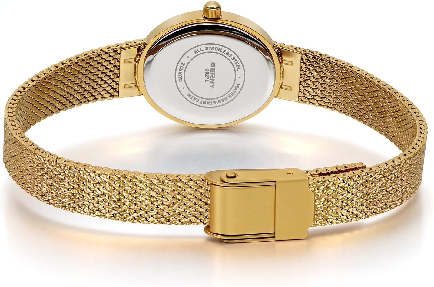 Thumbnail 3 de BERNY Damen Gold ovale Armbanduhr mit Quarzwerk, 3ATM wasserdicht – leicht & elegant