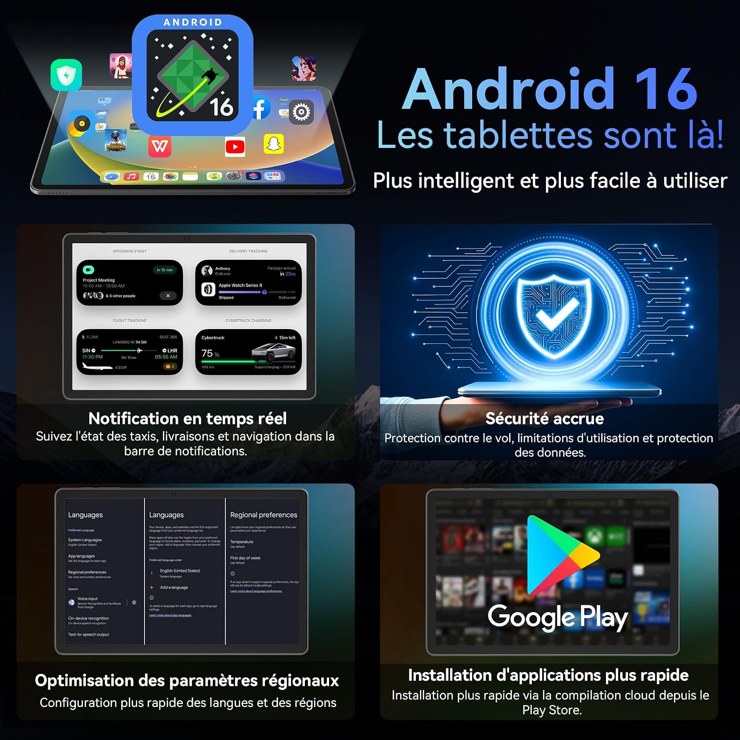 Detalle de TABWEE Android 16 Tablette avec Clavier – 11 pouces, 24Go+128Go et accessoires