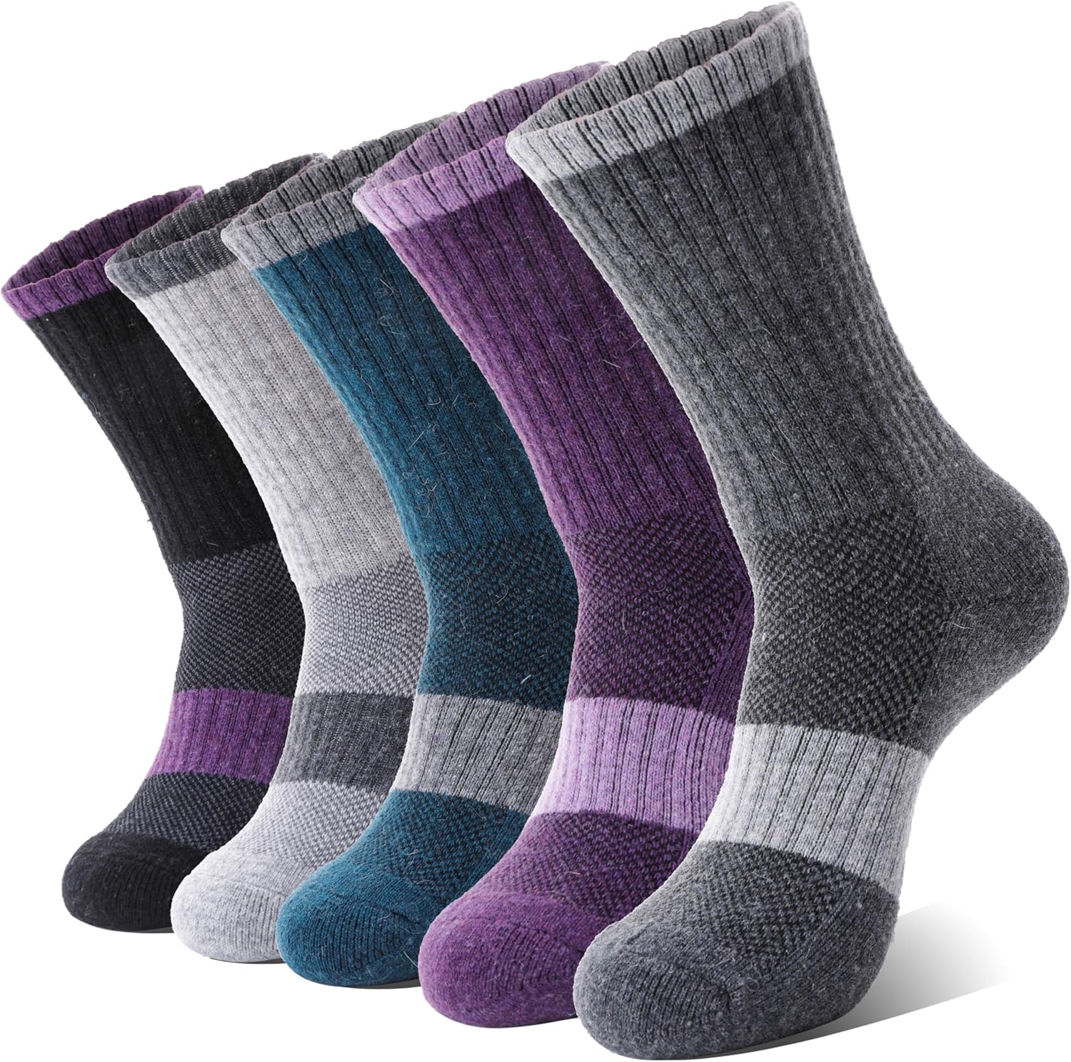 Detalle de Anlisim Merino Wool Crew Socks for Women, Hiking & Running, 5 Pairs
