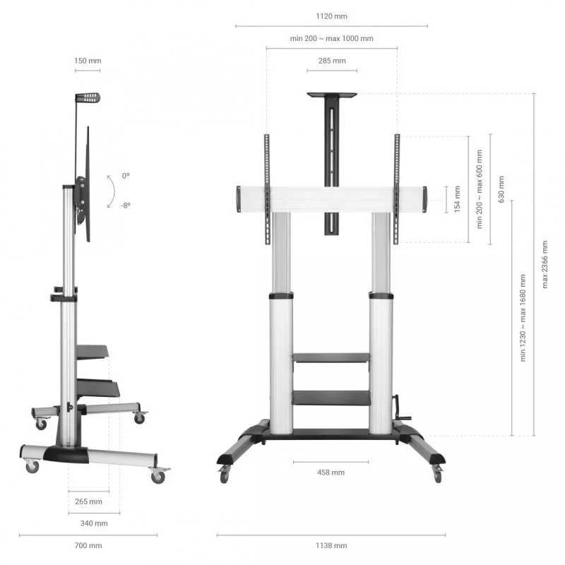 Detalle de Aisens FT100TE-125 Soporte de pie inclinable TV 60"-100" 100 kg