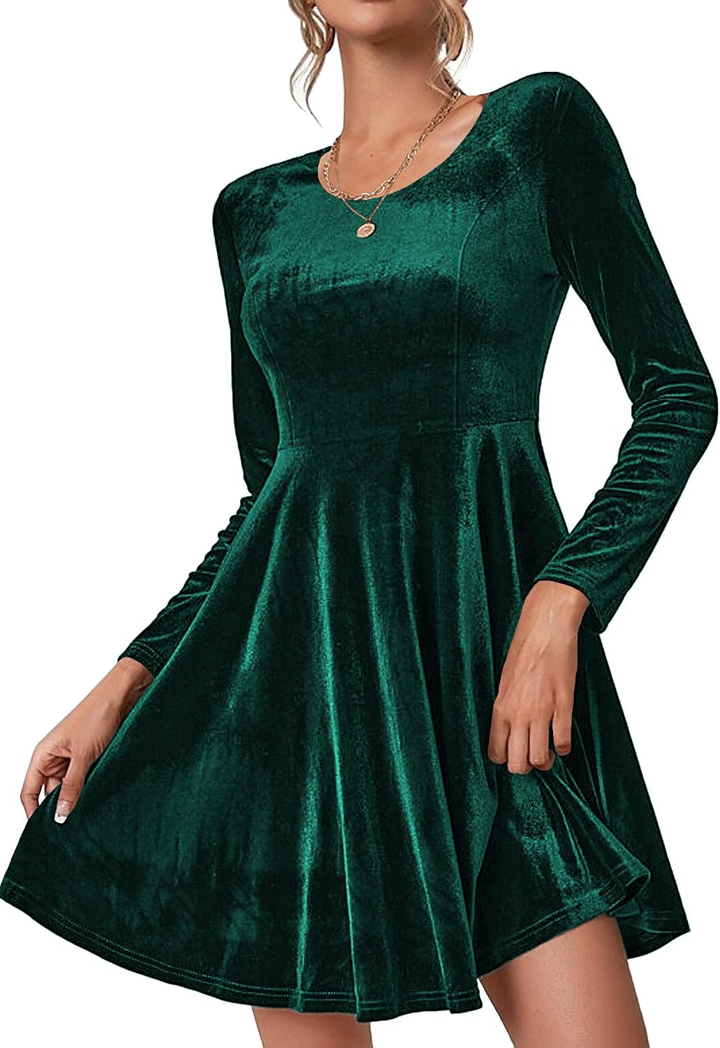 Thumbnail 6 de Zeagoo Robe de soirée en velours pour femme à manches longues – longueur genou, col rond (S à XXL)