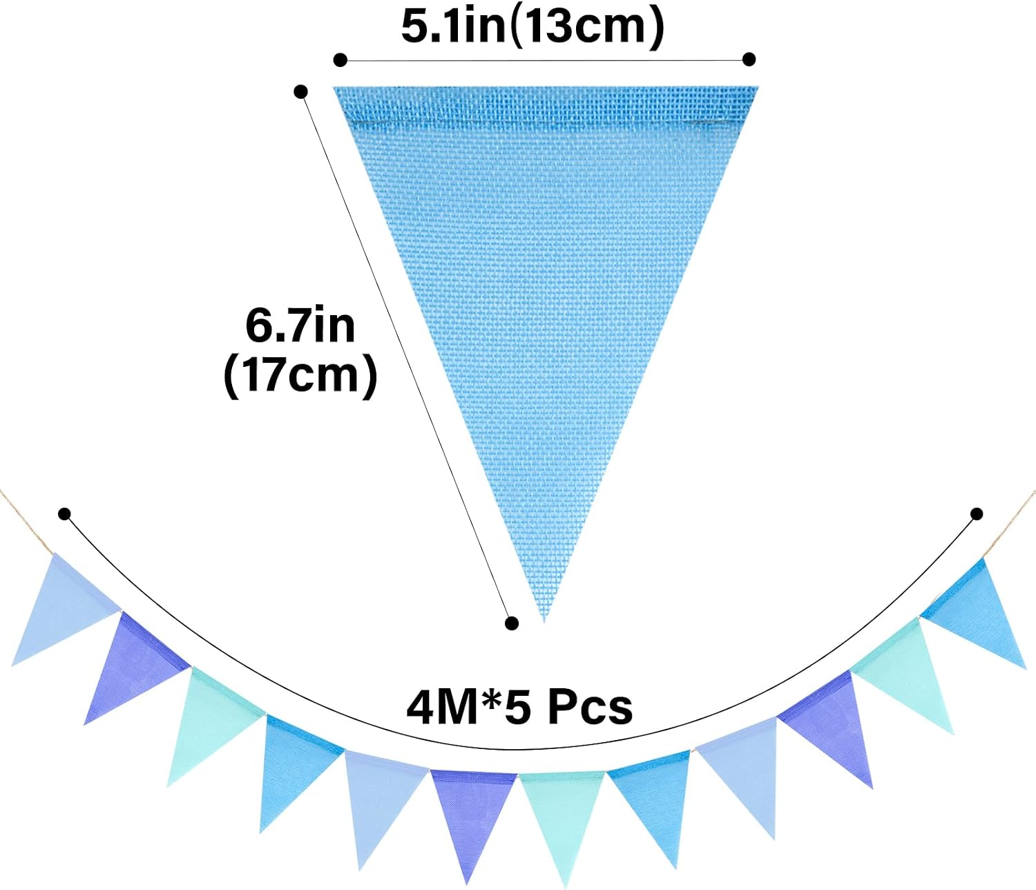 Detalle 2 de G2PLUS 20M Blue Burlap Bunting with 60 Pennants: Reusable Hessian Outdoor Banner for Parties and More