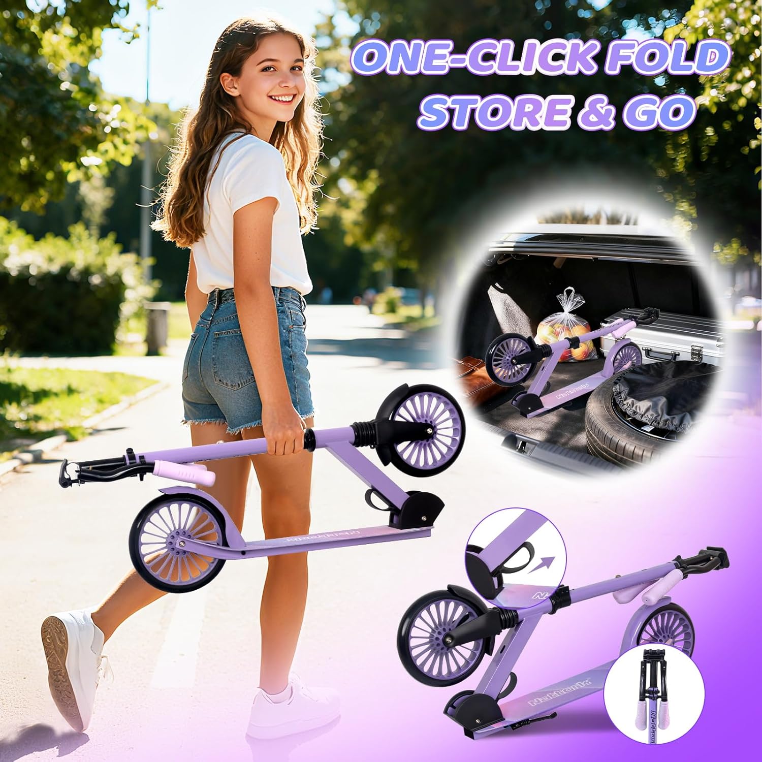 Thumbnail 4 de Nattork Kick Scooter (Age 6+) with Adjustable Handlebar, 8" Wheels, Anti-Shock Suspension — 240 lbs Max Load
