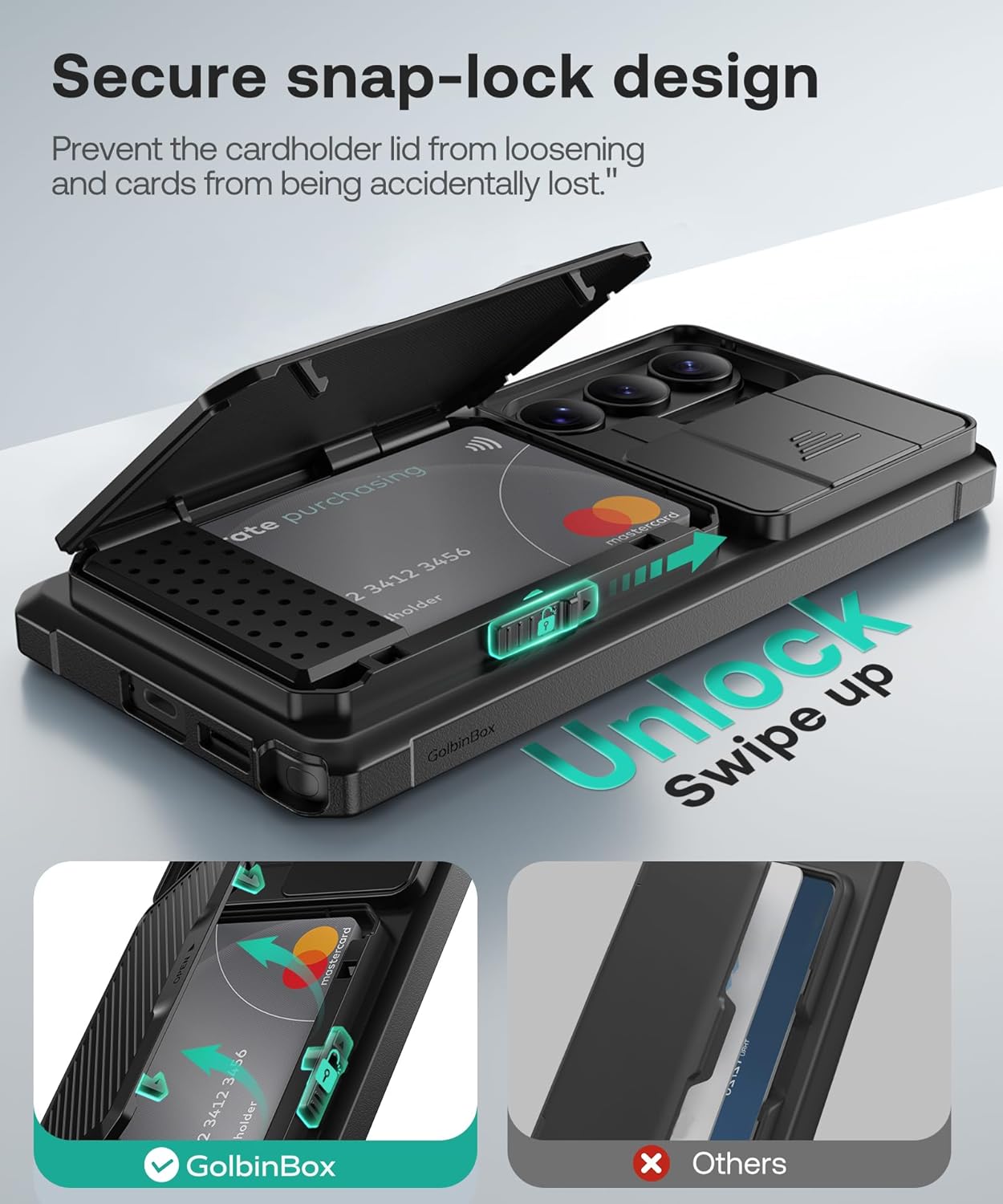 Thumbnail 2 de GOLBINBOX GolbinBox Case for Samsung Galaxy S26 Ultra (6.9 in) with Card Holder, Slide Camera Cover & RFID Protection — Ink Black