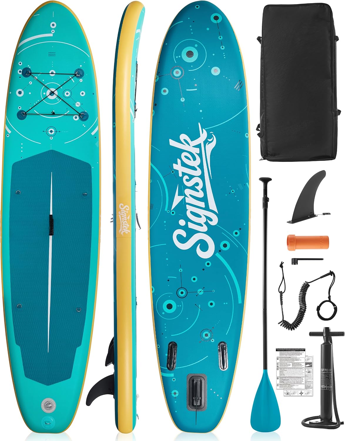 Signstek Aufblasbares Stand Up Paddling Board Set – stabiles SUP Board 320 x 75 x 15 cm mit Komplettzubehör