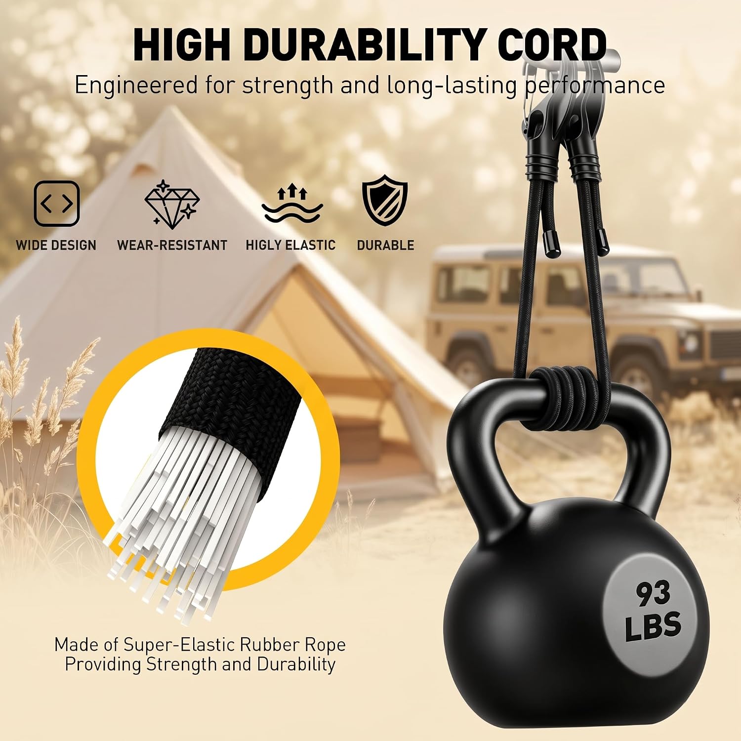 Detalle 2 de ELEAD 32-Piece Adjustable Bungee Cord Set with Carabiner Hooks