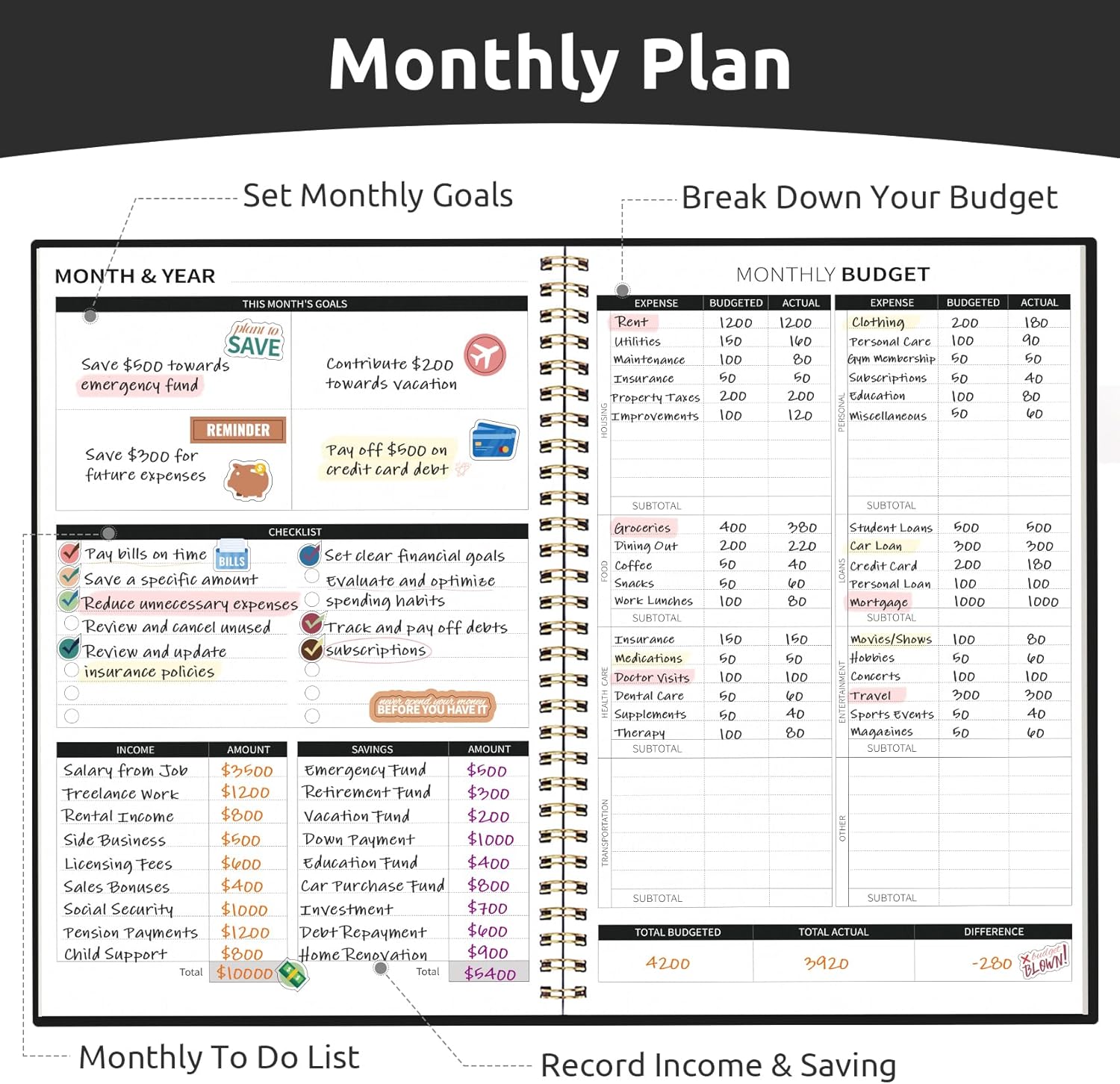 Detalle de Taja Budget Planner, Undated 150-Page Expense Tracker, 6.9" x 9.9