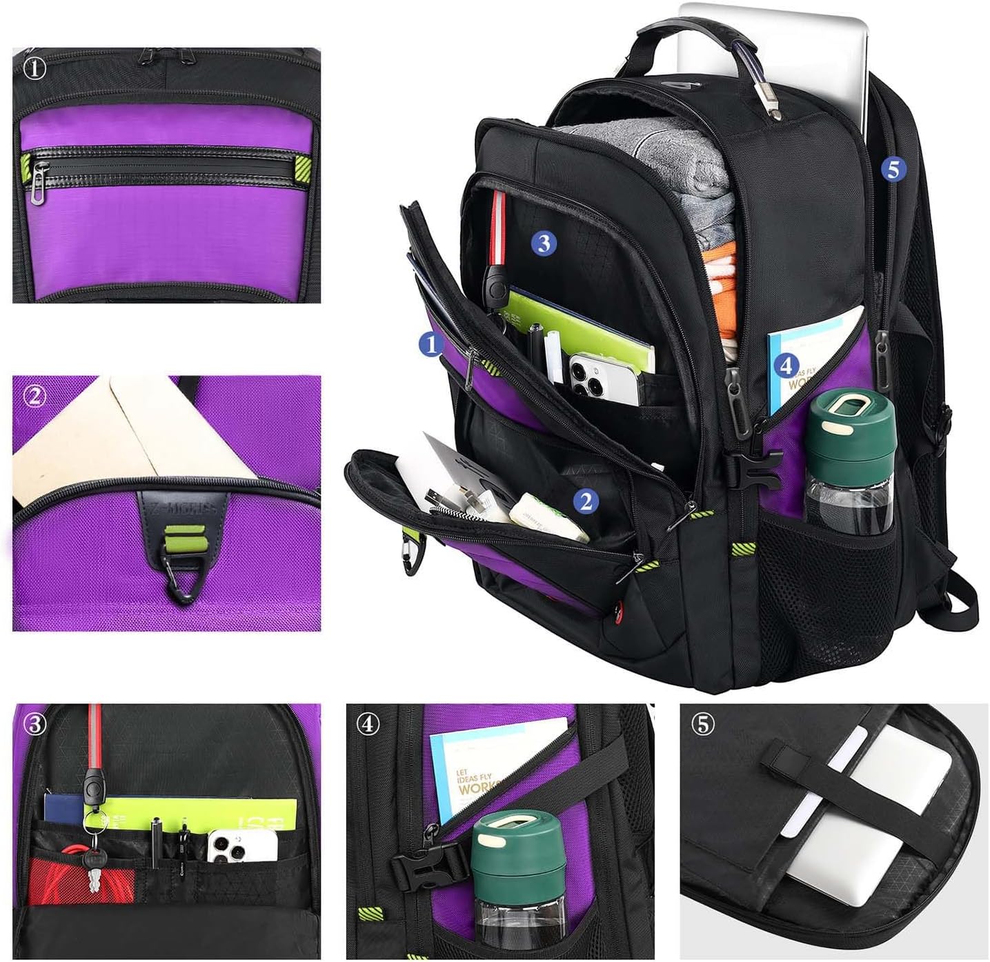 Thumbnail 3 de Z-MGKISS Z-MGKISS Travel Laptop Backpack 52L (TSA Approved, 17.3-inch) – extra large overnight rucksack