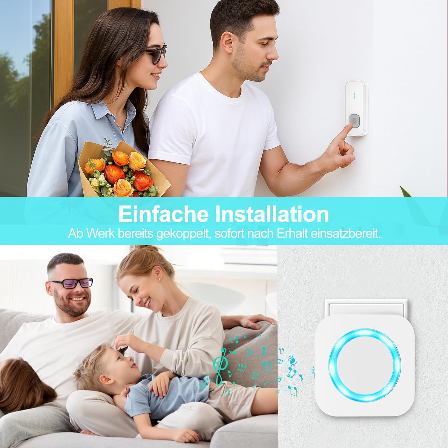 Thumbnail 6 de AIMAX Funkklingel mit 2 Sendern und 1 Empfänger – kabellose Türklingel, IP55, 400 m Reichweite