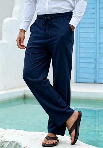Thumbnail 3 de Cegerne Pantaloni di Lino Uomo Estivo Blu Marino, Vita Elastica e Zip – M
