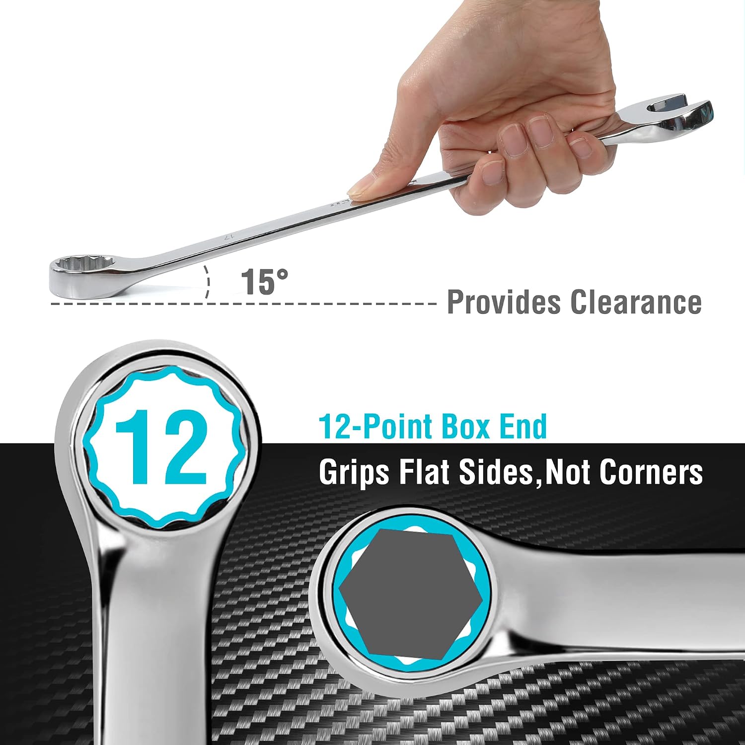 Detalle 2 de DURATECH DTCW11MAU 11-Piece Combination Spanner Set, 8–19 mm, 15° Offset