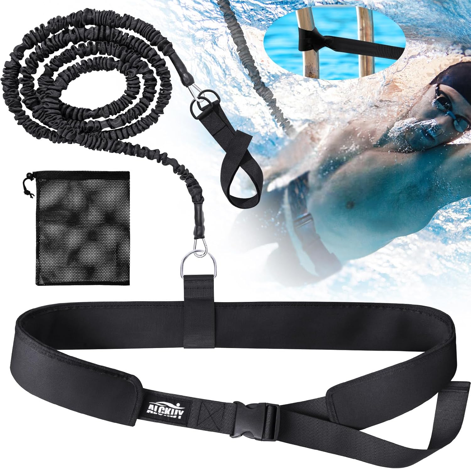 Detalle de Schwimmgurt für Pool – Einstellbarer Schwimmwiderstandgürtel (2,5–7,5 m) für Erwachsene und Kinder ab 7 Jahren
