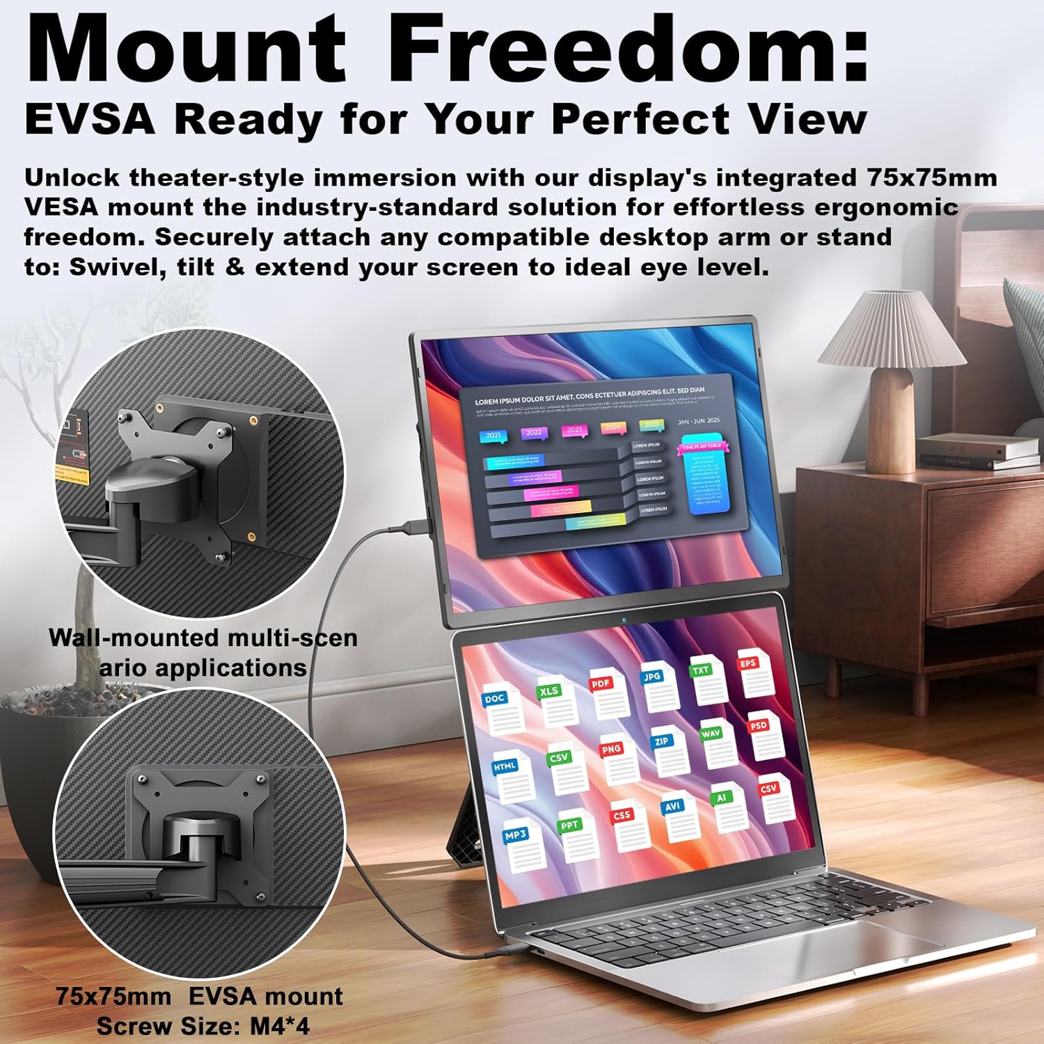 Detalle de domyfan 16" Portable Display FHD 1200p with Magnetic 360° Stand — Detachable Travel Screen for Laptops 13–17.3", Plug & Play
