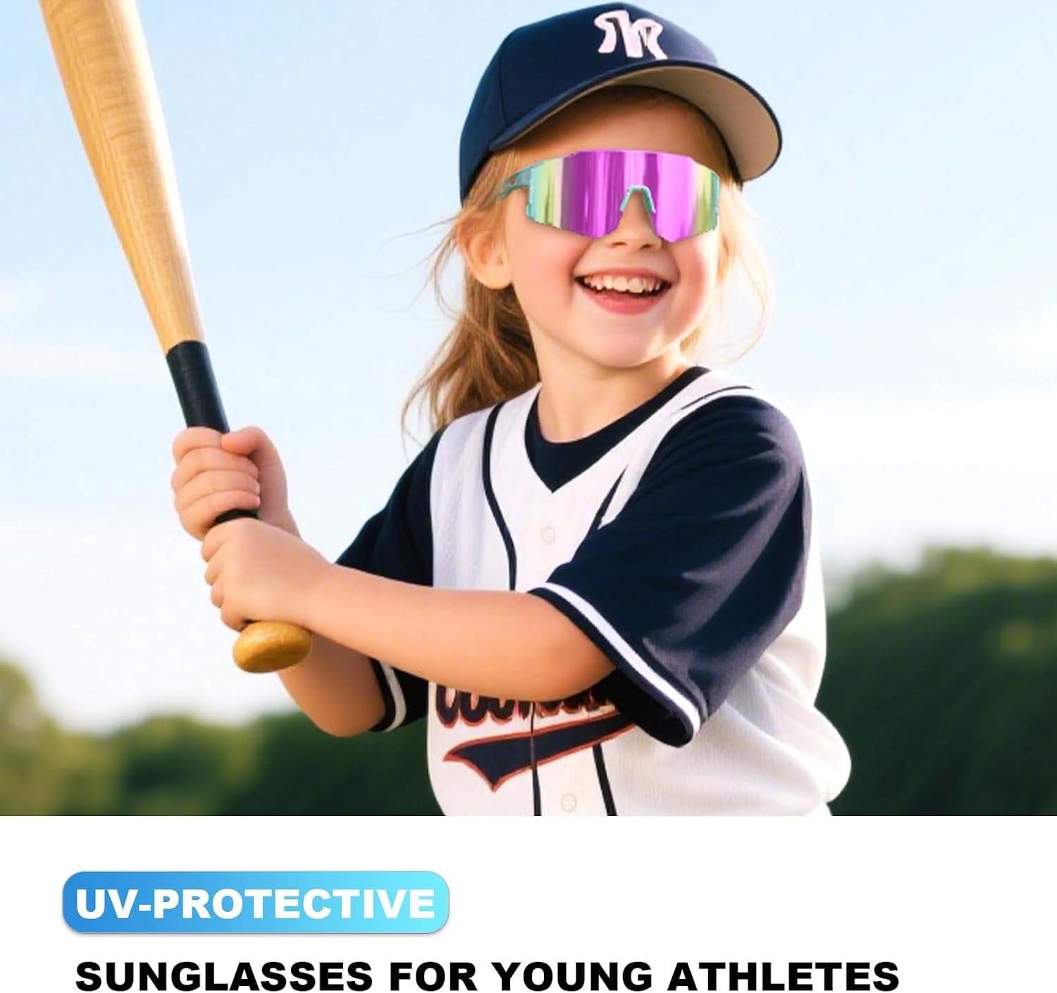 Detalle 2 de CMBJJU Kids Sports Sunglasses, UV400 Wraparound Design, Ages 6–14