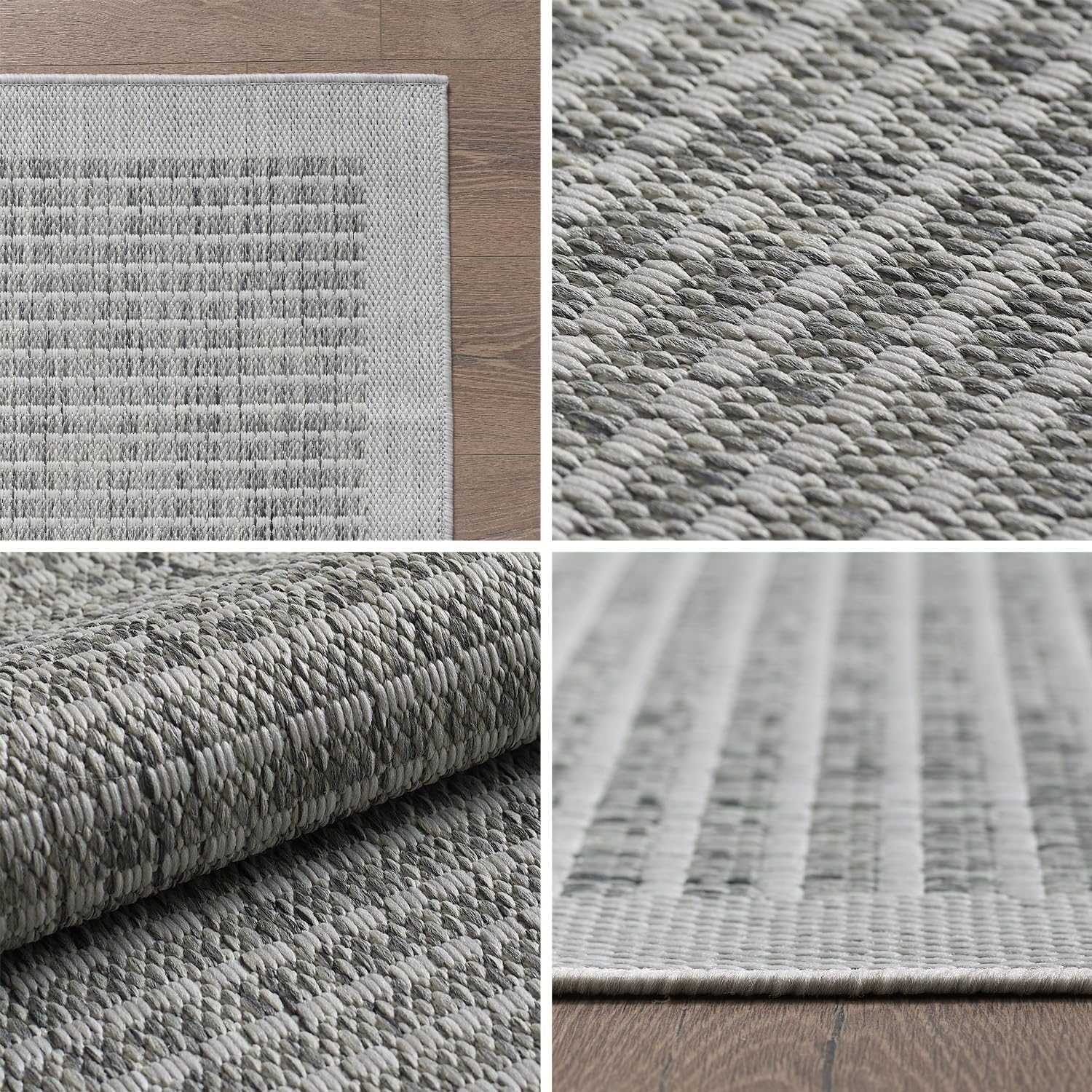 Detalle de SIMPEX Outdoor Teppich 240 x 340 cm – Wetterfestes Flachgewebe mit Sisal-Look, Grau