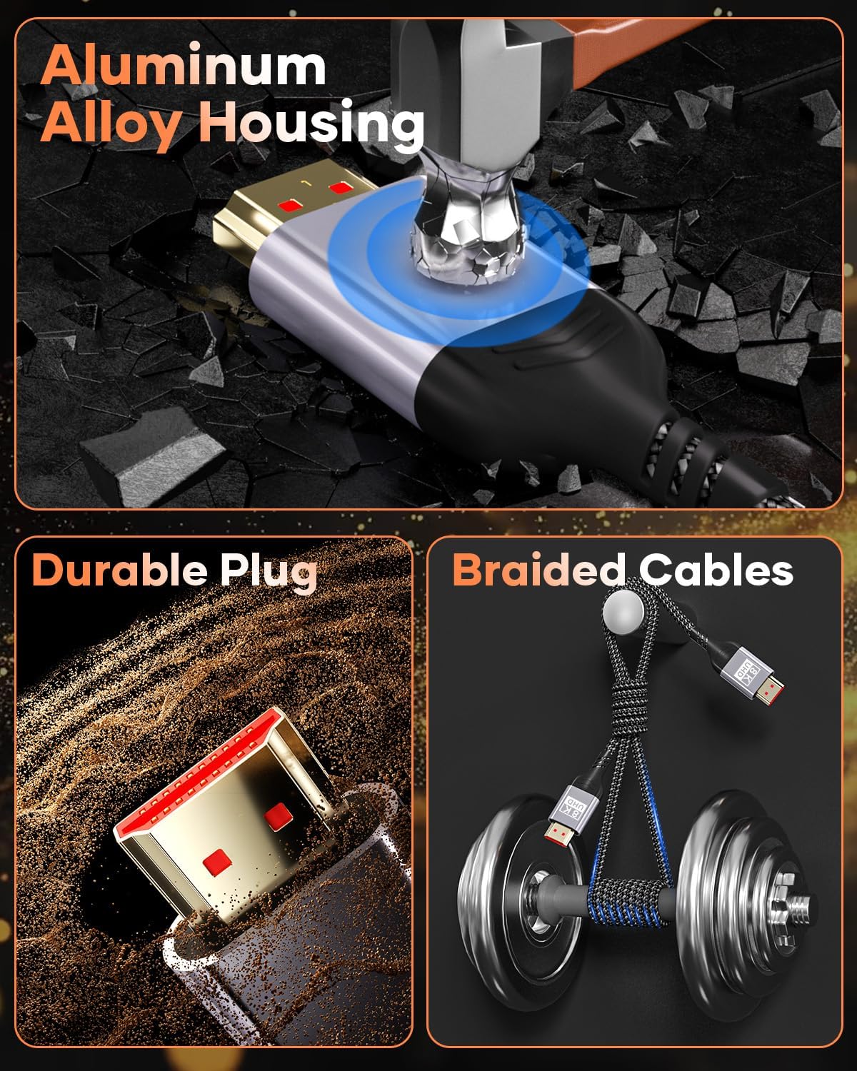 Thumbnail 6 de Nersligek HDMI 2.1 8K-Kabel 5 m (48 Gbps) für 8K@60Hz, 4K@120/144Hz, eARC, HDR10