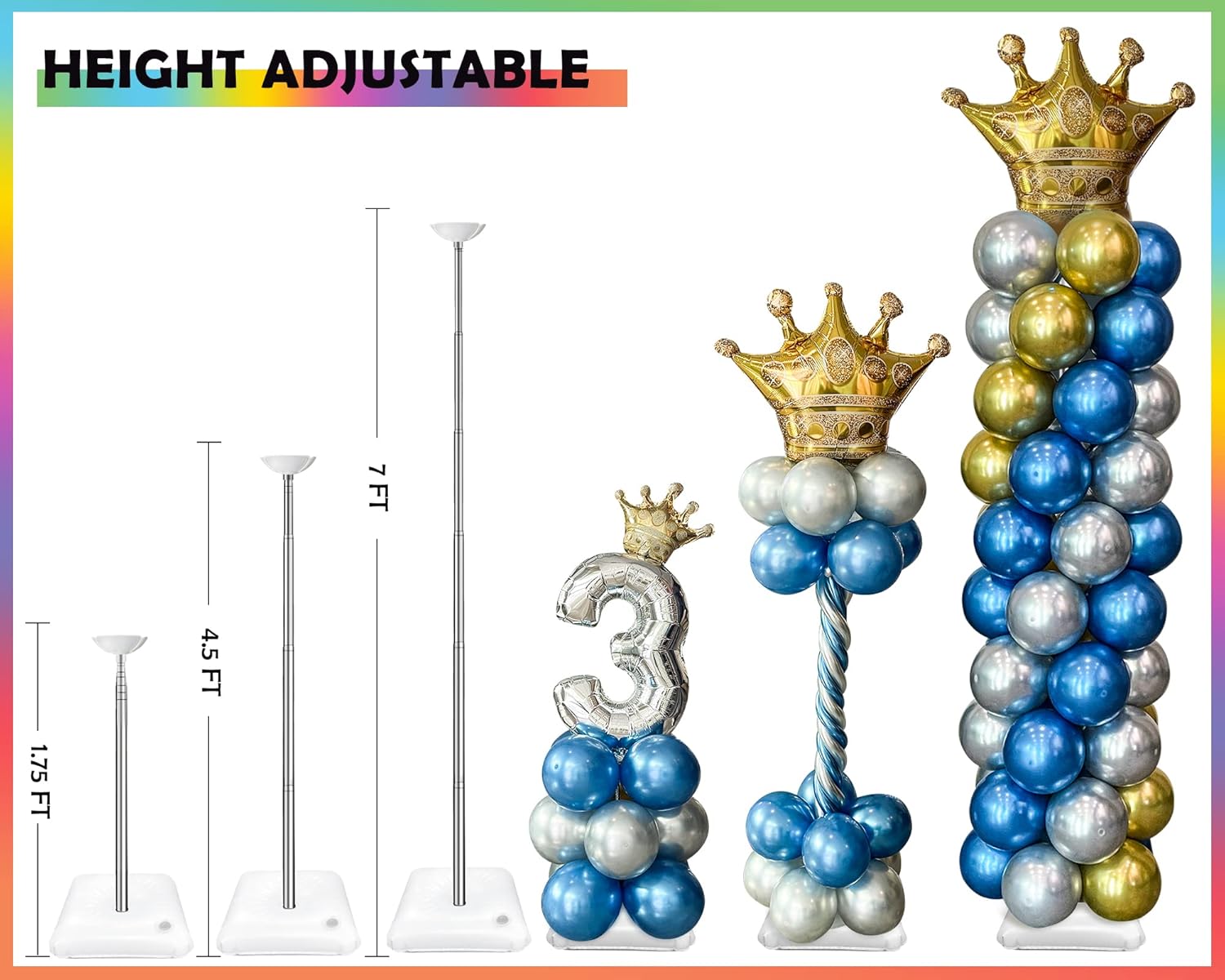 Thumbnail 2 de YALLOVE Balloon Column Stand Kit (Set of 4) — 7 Feet Adjustable Metal Balloon Tower