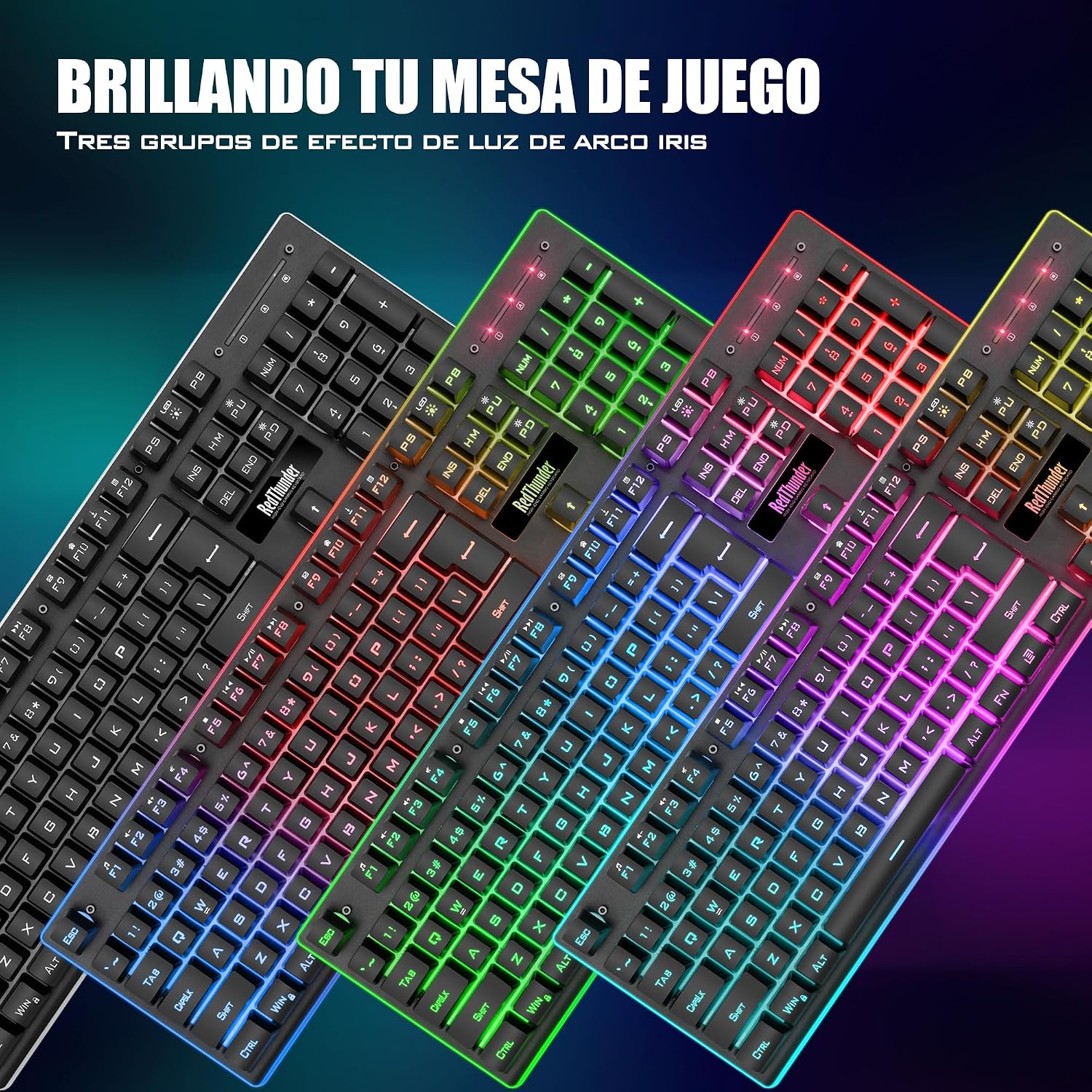 Detalle de RedThunder K10: Teclado y Ratón Inalámbricos Gaming con Iluminación RGB y Batería Recargable (Disposición ES) para PC/PS5/Xbox