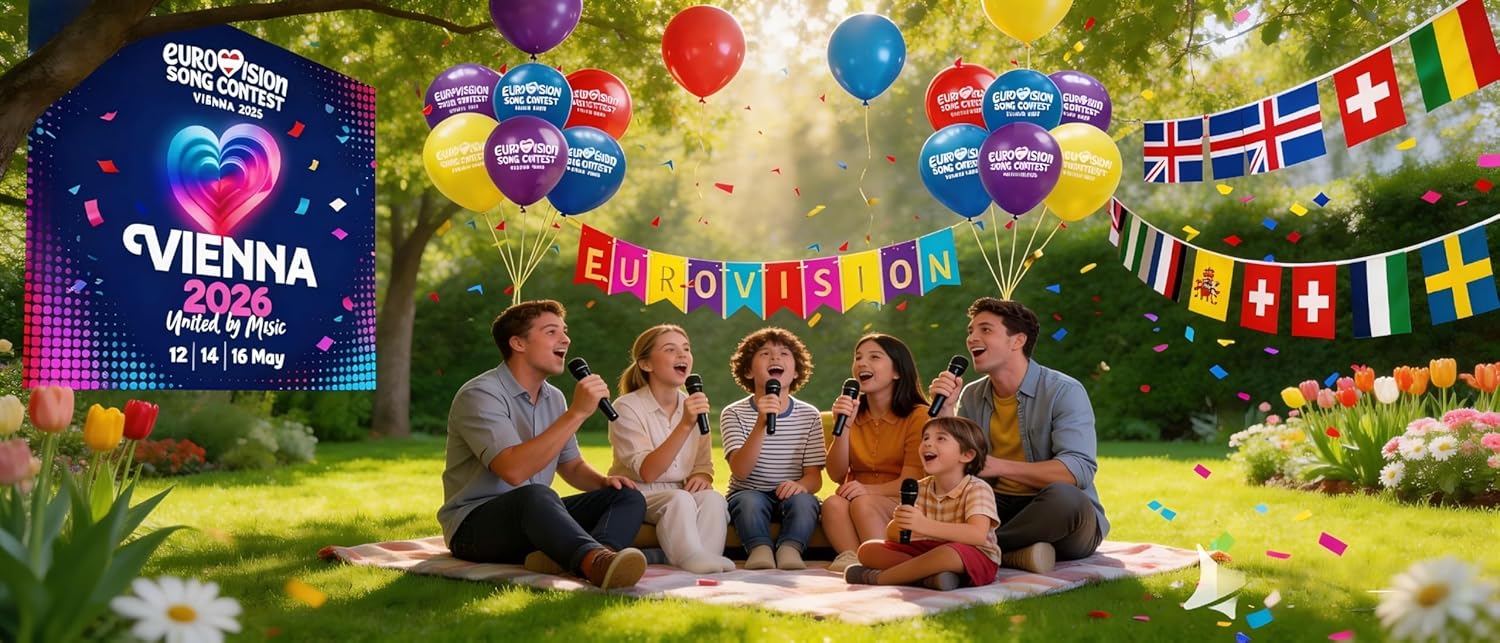 Detalle 2 de Eurovision Song Contest 2026 Vienna Party Decorations: Flag Banner (120 × 180 cm)