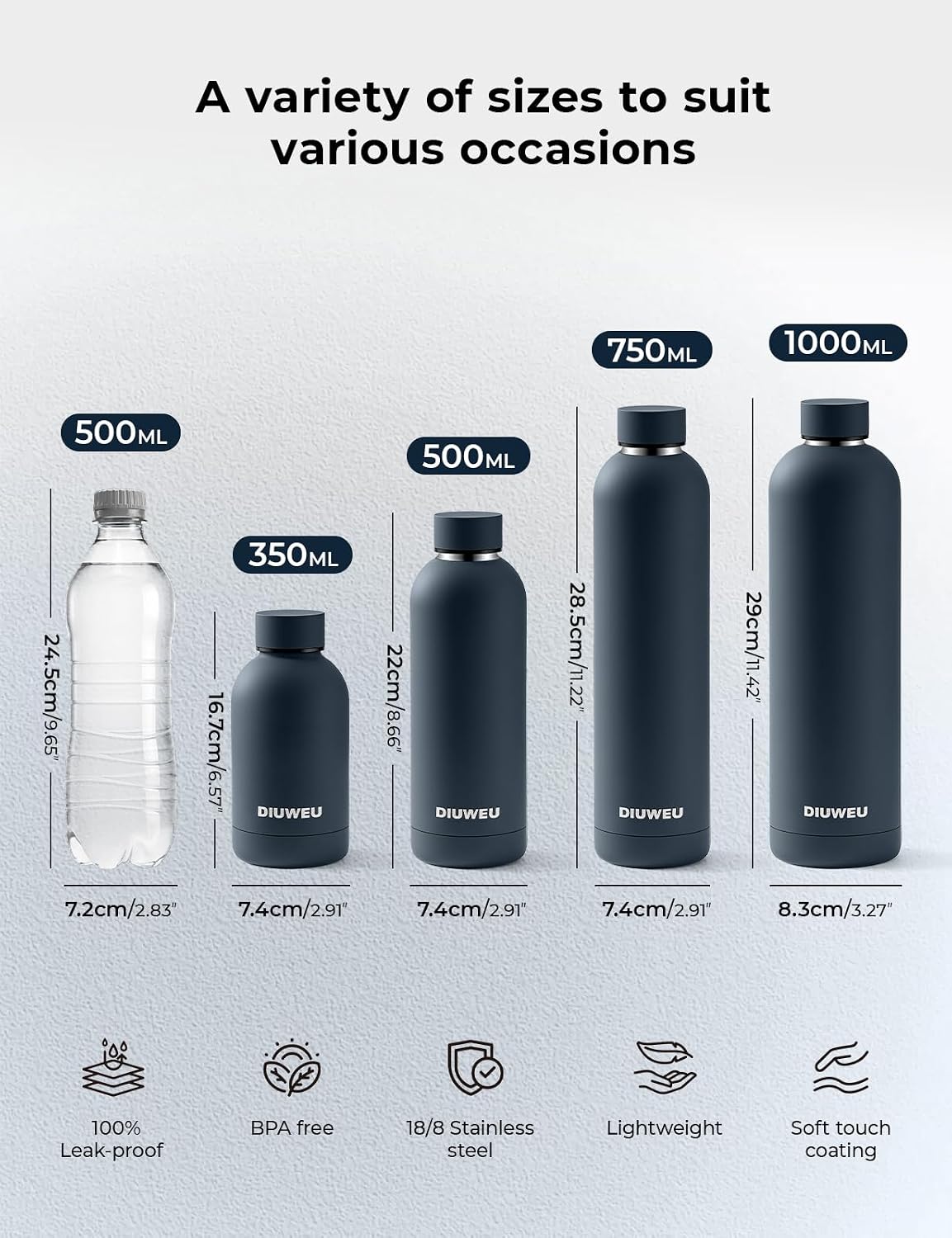 Thumbnail 4 de DIUWEU Stainless Steel Water Bottle 750ml
