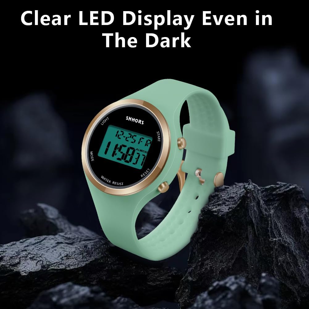 Thumbnail 3 de OFFCUP Damenuhr Digital mit LED, Wecker, Stoppuhr und Silikonarmband