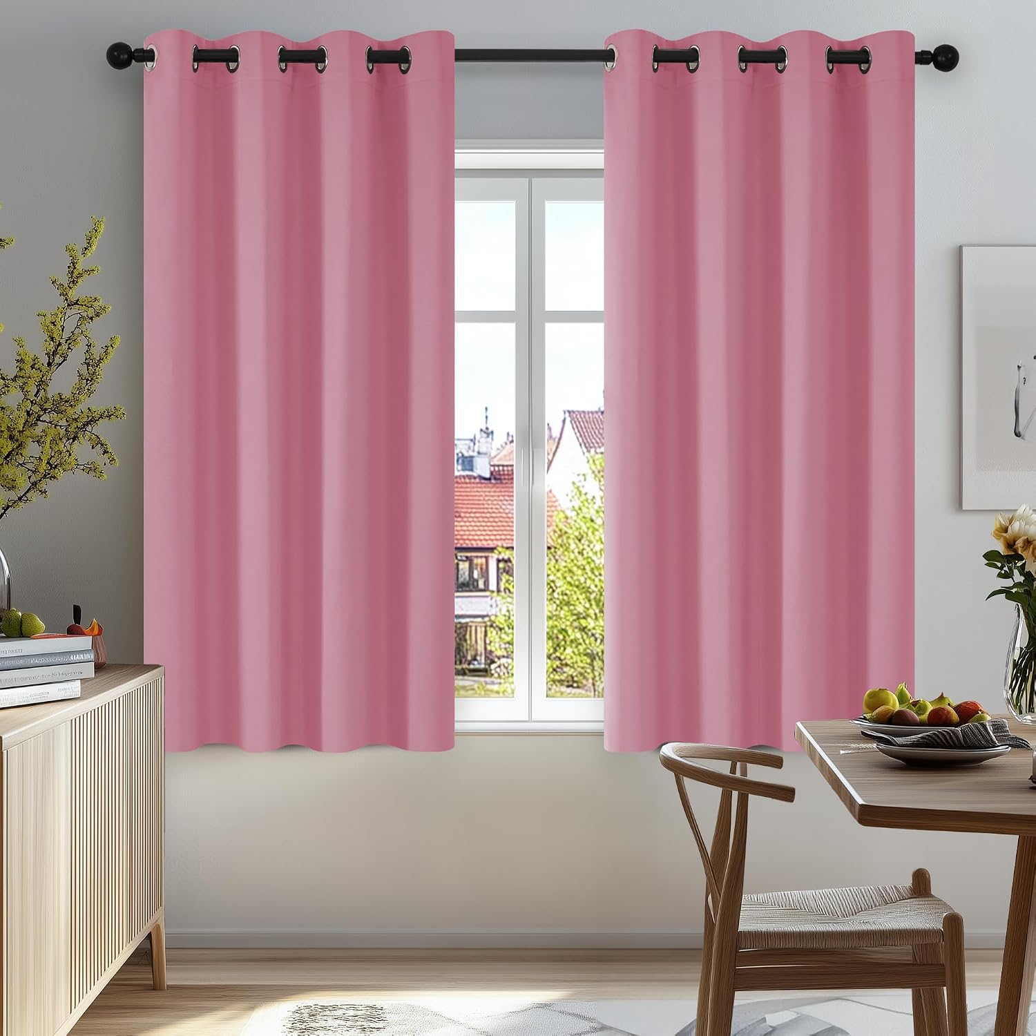 Detalle de Deconovo Pink Blackout Thermal Eyelet Curtains (2 Panels) 46 x 54 Inch for Nursery