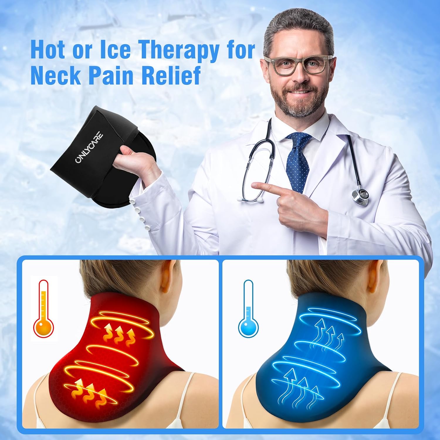 Detalle de ONLYCARE CN01 Reusable Neck Ice Pack Wrap, Adjustable Hot and Cold Gel Compress