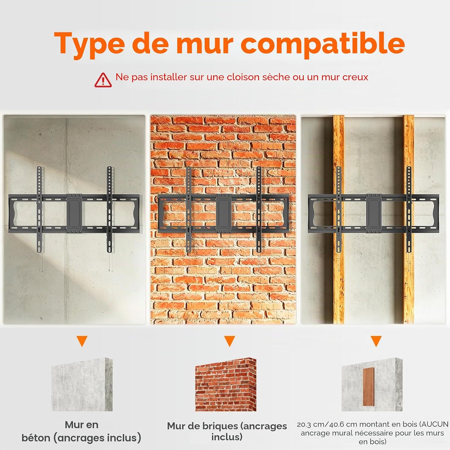 Thumbnail 4 de GRIFEMA Support mural inclinable pour TV 37–82 pouces — robustesse jusqu’à 60 kg et compatibilité VESA 75×75 à 600×400