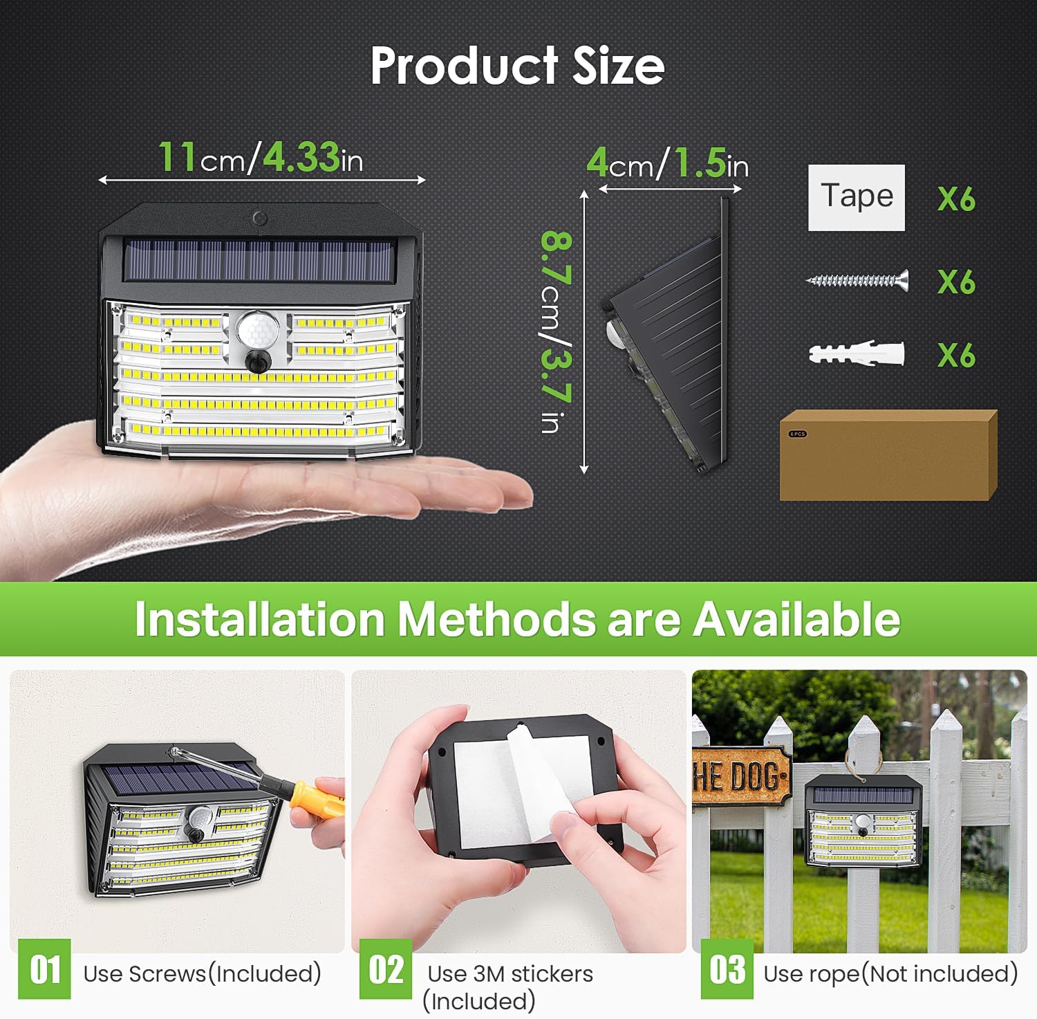 Thumbnail 3 de Solar Motion Lights Outdoor Ultra Bright Solar Fence Lights with Motion Sensor, IP65 Waterproof (6 Packs)