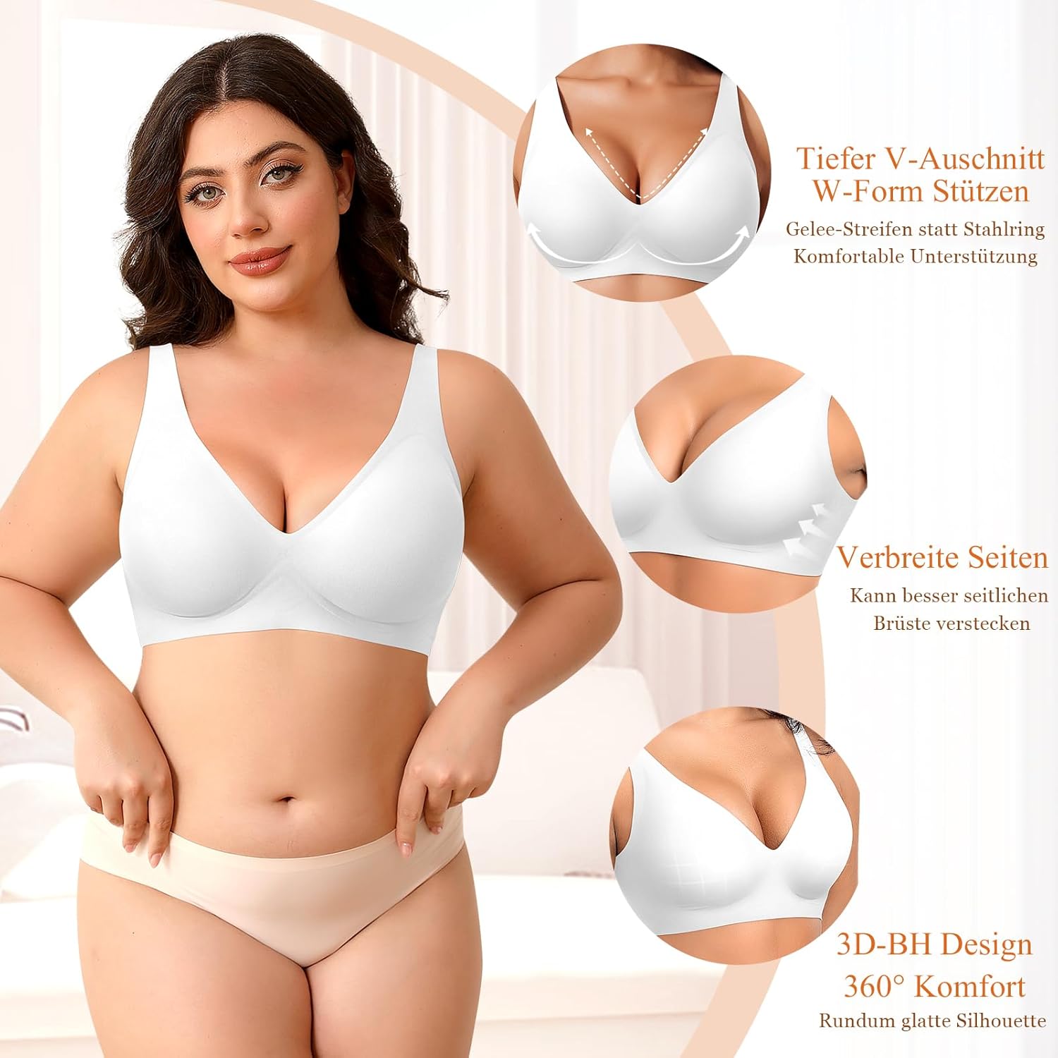 Detalle de Gleicher Komfort, unsichtbar unter Kleidung: Ganado Damen BH Tiefem V-Ausschnitt Nahtloser Bügelloser Bralette