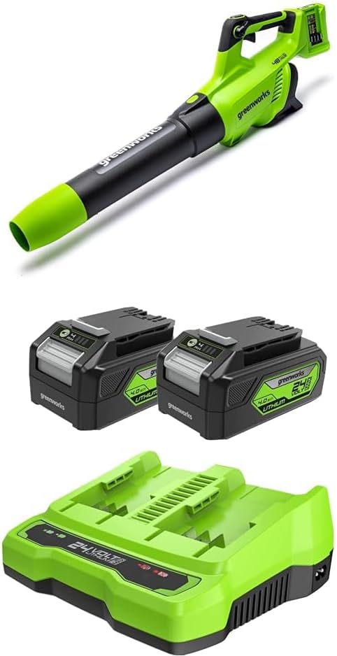 Thumbnail 2 de Greenworks 48V (24V x 2) Cordless Axial Leaf Blower with Brushless Motor, Turbo & PLUS 2 x 24V 2Ah Batteries (GD24X2ABK2X)