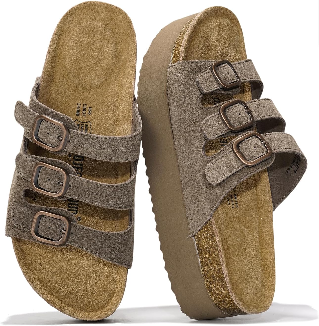 Detalle de Project Cloud 3-Strap Platform Sandals in Genuine Leather for Women (Memory Foam Insole)
