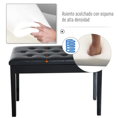Detalle de HOMCOM Banco de piano con almacenamiento, asiento de cuero sintético y patas de madera