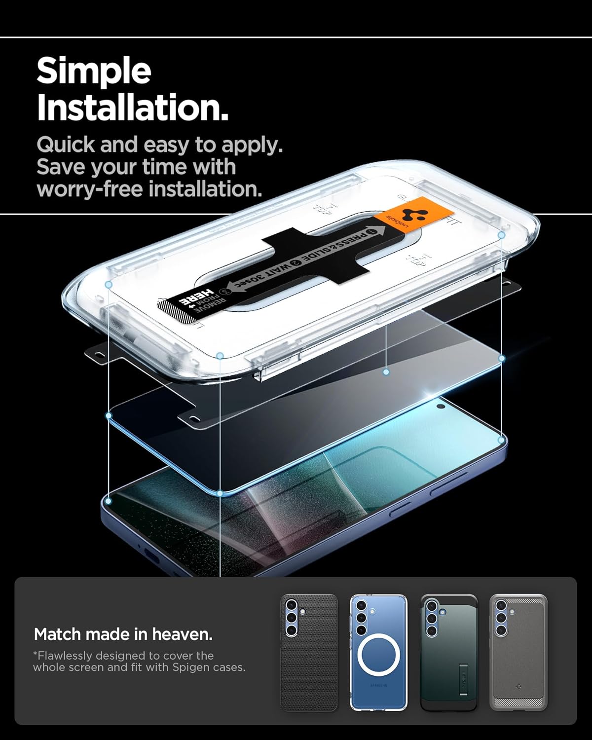Thumbnail 4 de Spigen Glas.tR EZ Fit — Verre trempé anti-espion pour Samsung Galaxy S25 / S24 (2 pièces), installation facile, dureté 9H