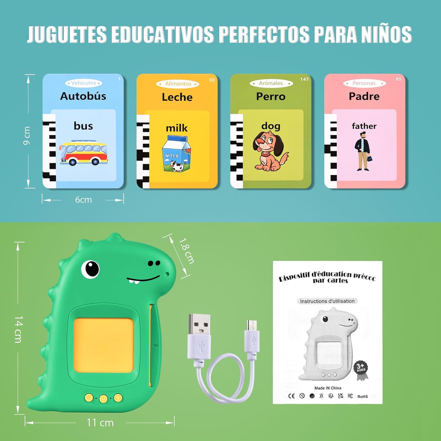 Thumbnail 6 de VISATOR Sprechende Lernkarten für Kinder ab 2–6 Jahren – Lernspielzeug mit Sprachausgabe (112 Karten, 224 Wörter)