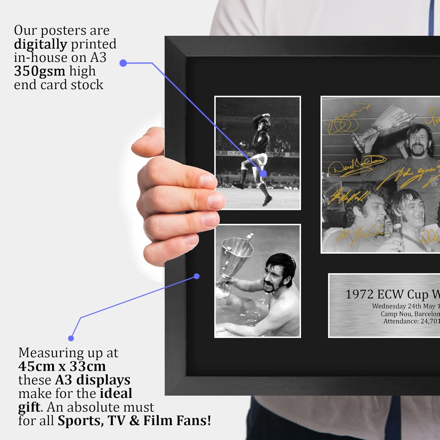 Thumbnail 2 de HWC Trading FR A3 Rangers 1972 ECW Cup Winners Signed Autograph Display (Framed)