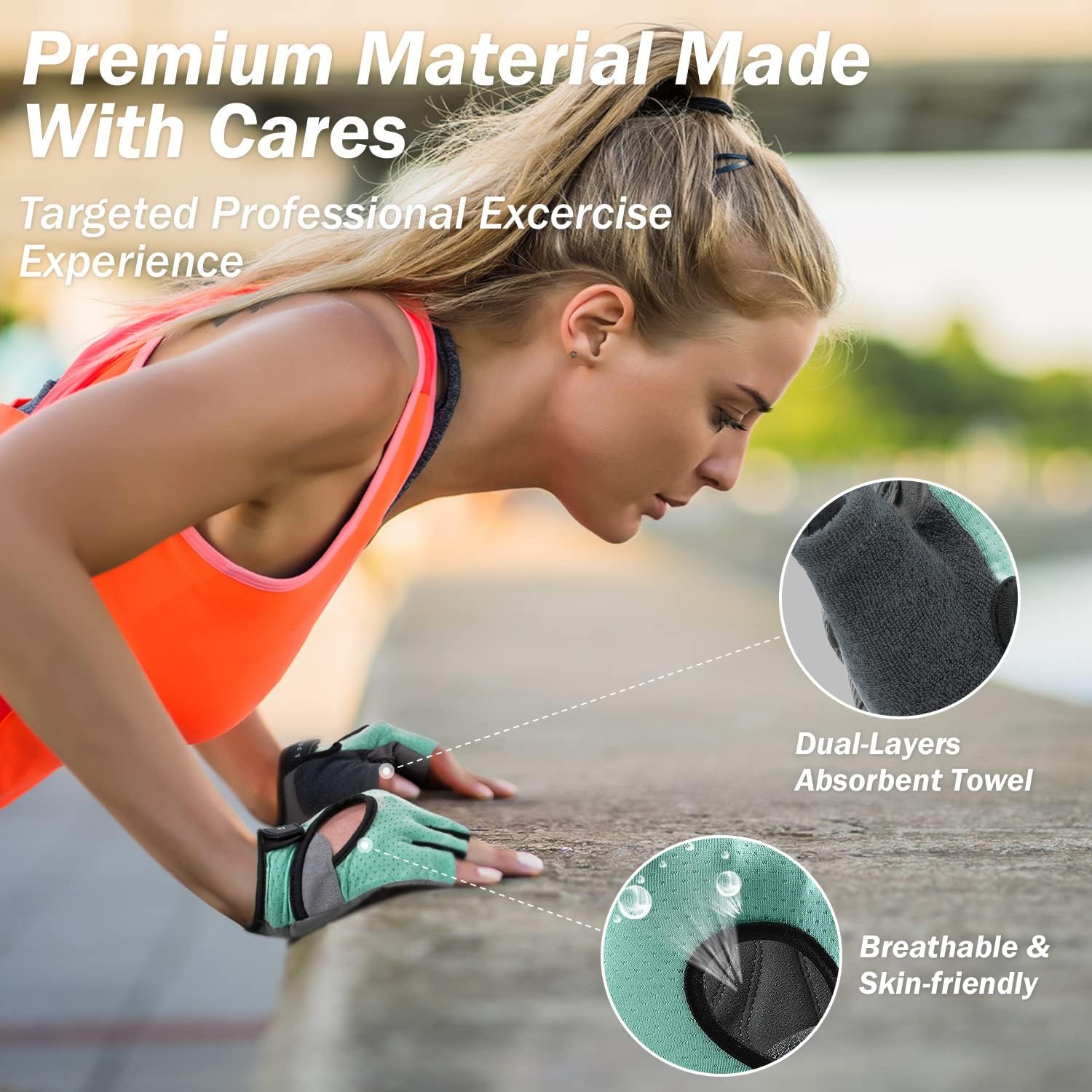 Detalle 2 de LIFECT Freedom Workout Gloves, Fingerless Mesh with Padded, Grippy Palms
