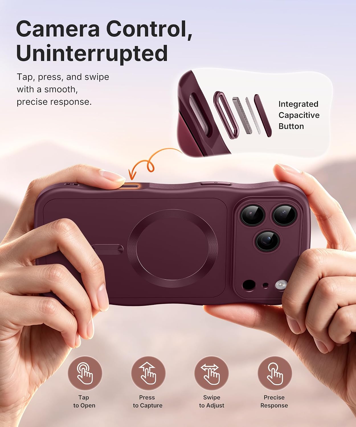 Detalle 1 de CAPRARO TPUWAVE Magnetic Case for iPhone 17/18 Pro Max, Burgundy TPU